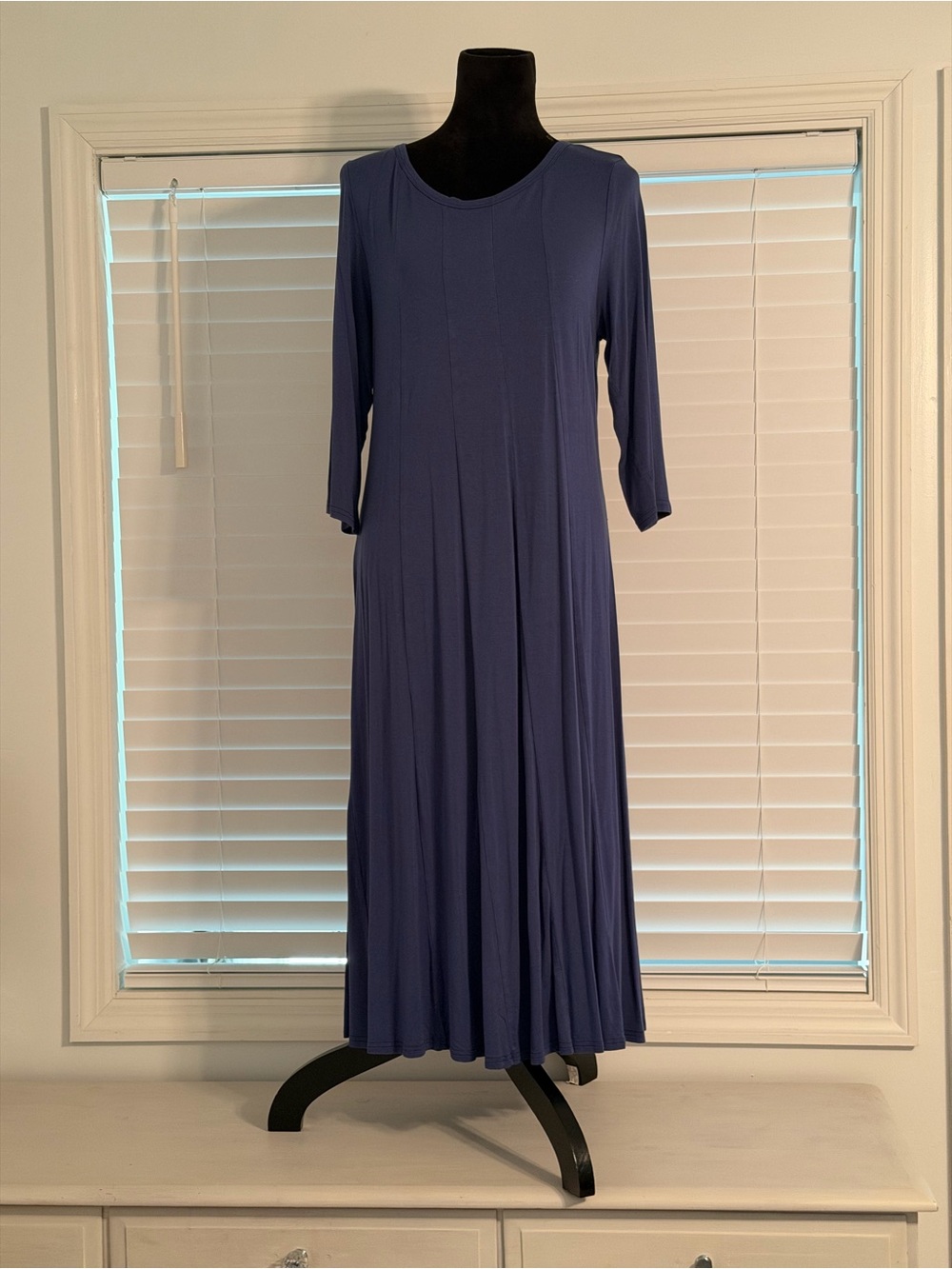 Hot Touch Dress Women’s XL Blue Soft Stretch Long 3/4 Sleeve New Lagenlook - Picture 2 of 10